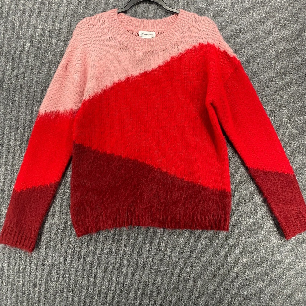 Lovers + Friends Sweater XS Pink Colorblock Crew Neck Preppy Coquette Pastel 90s
